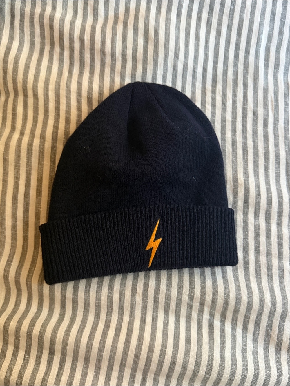 Unisex Aviator Nation Navy Beanie with Yellow Lightning Bolt